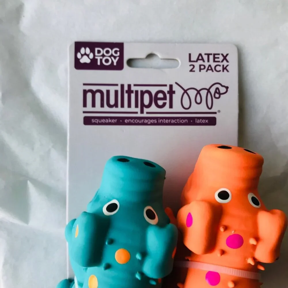 Multipet Mini Pig Latex Squeak Dog Toy With Squeaker Orange/Blue